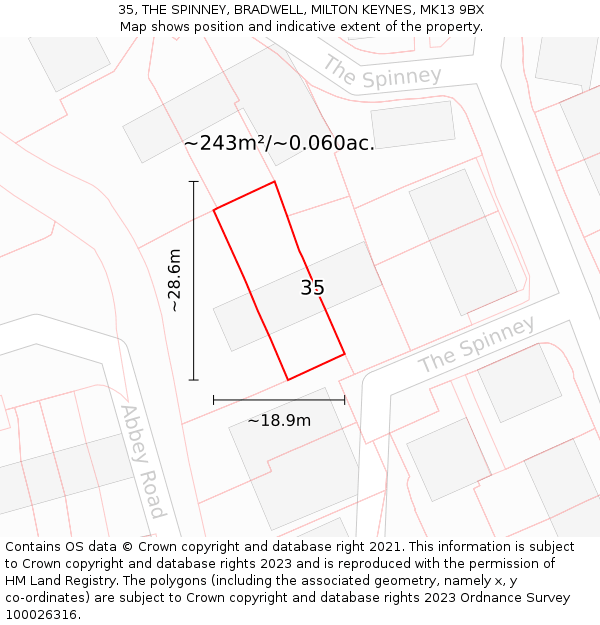 35, THE SPINNEY, BRADWELL, MILTON KEYNES, MK13 9BX: Plot and title map