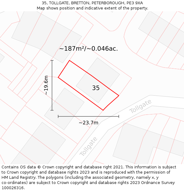 35, TOLLGATE, BRETTON, PETERBOROUGH, PE3 9XA: Plot and title map