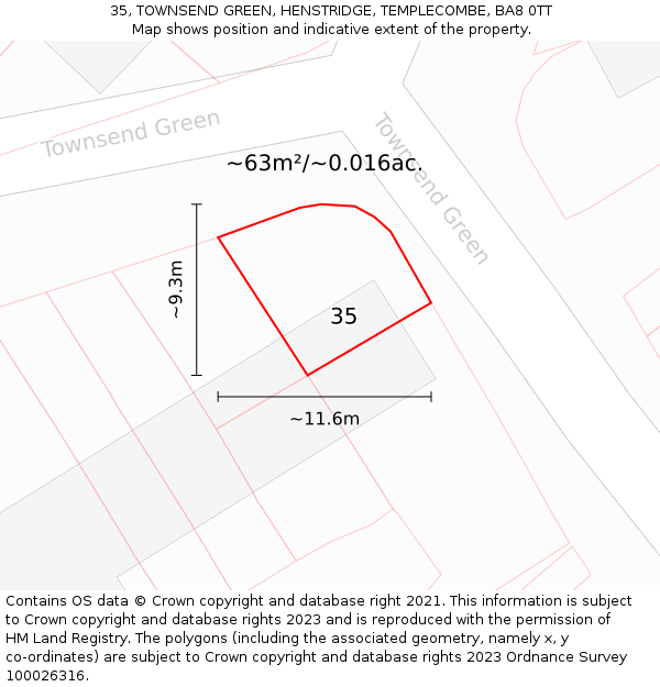 35, TOWNSEND GREEN, HENSTRIDGE, TEMPLECOMBE, BA8 0TT: Plot and title map