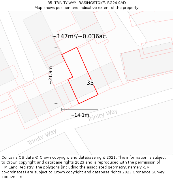35, TRINITY WAY, BASINGSTOKE, RG24 9AD: Plot and title map