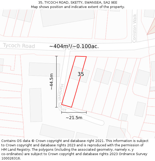 35, TYCOCH ROAD, SKETTY, SWANSEA, SA2 9EE: Plot and title map