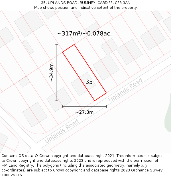 35, UPLANDS ROAD, RUMNEY, CARDIFF, CF3 3AN: Plot and title map