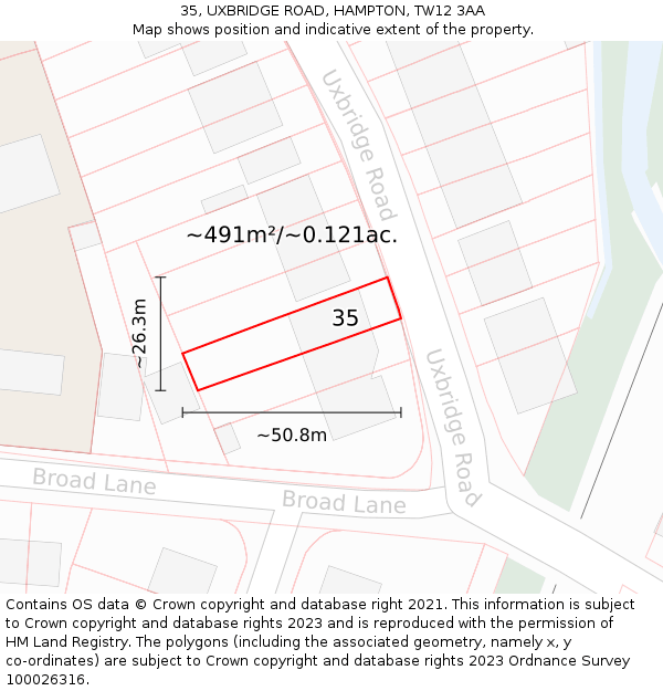 35, UXBRIDGE ROAD, HAMPTON, TW12 3AA: Plot and title map