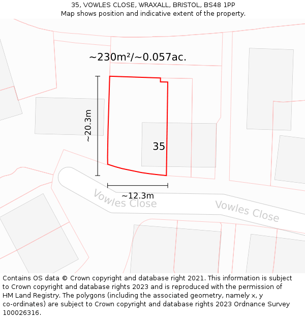 35, VOWLES CLOSE, WRAXALL, BRISTOL, BS48 1PP: Plot and title map
