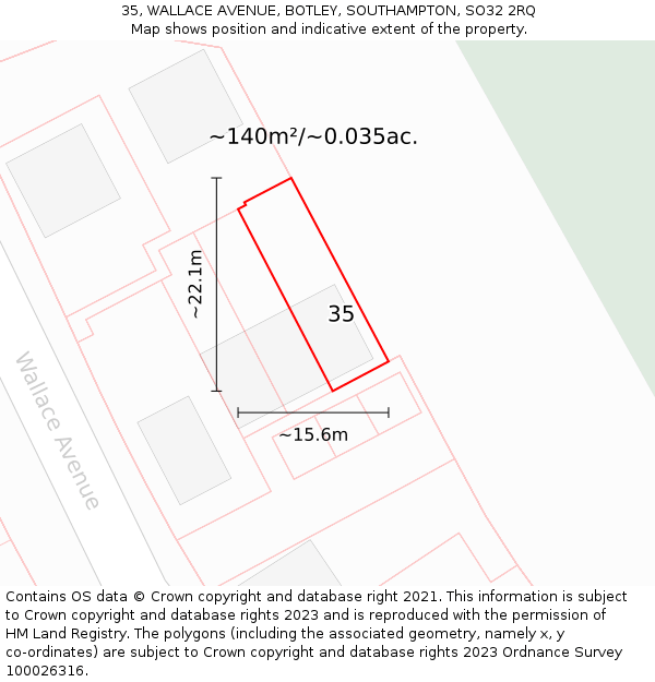 35, WALLACE AVENUE, BOTLEY, SOUTHAMPTON, SO32 2RQ: Plot and title map