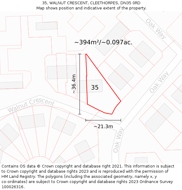 35, WALNUT CRESCENT, CLEETHORPES, DN35 0RD: Plot and title map