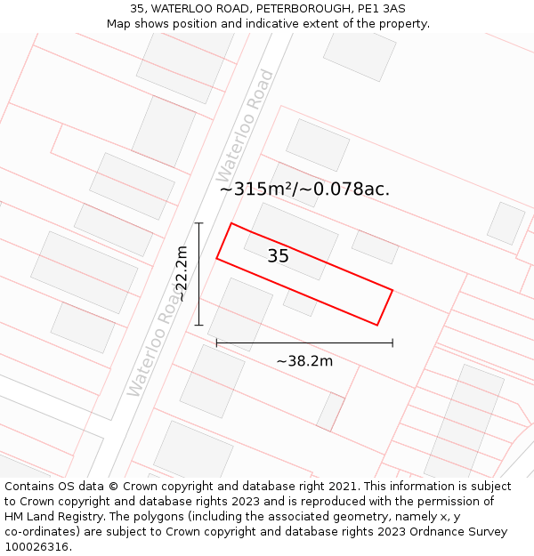 35, WATERLOO ROAD, PETERBOROUGH, PE1 3AS: Plot and title map