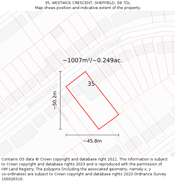 35, WESTWICK CRESCENT, SHEFFIELD, S8 7DL: Plot and title map