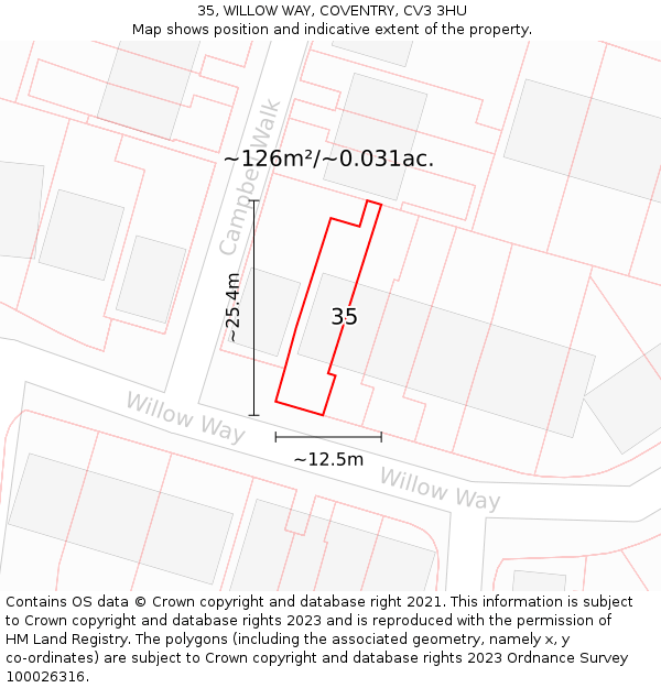 35, WILLOW WAY, COVENTRY, CV3 3HU: Plot and title map