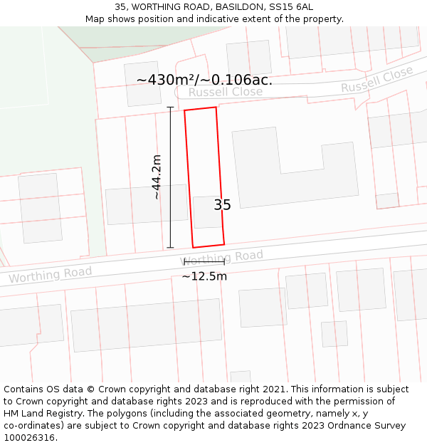 35, WORTHING ROAD, BASILDON, SS15 6AL: Plot and title map