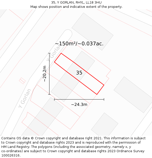 35, Y GORLAN, RHYL, LL18 3HU: Plot and title map