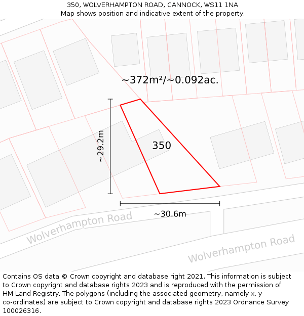 350, WOLVERHAMPTON ROAD, CANNOCK, WS11 1NA: Plot and title map