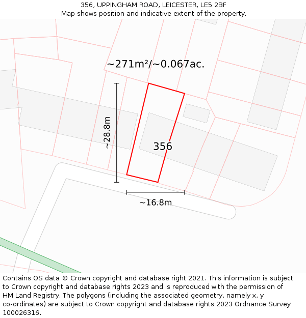 356, UPPINGHAM ROAD, LEICESTER, LE5 2BF: Plot and title map