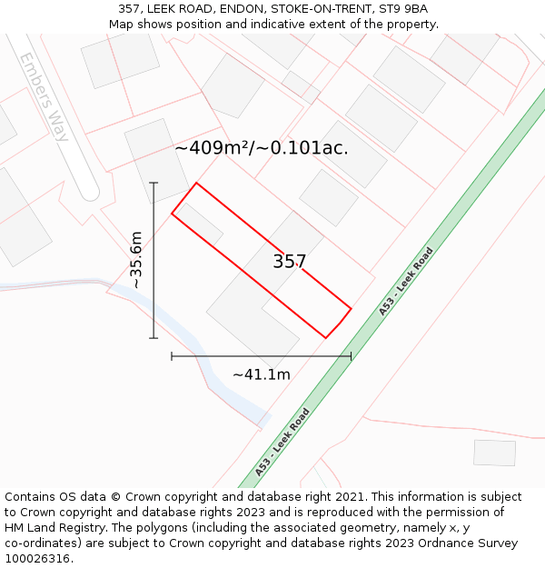 357, LEEK ROAD, ENDON, STOKE-ON-TRENT, ST9 9BA: Plot and title map