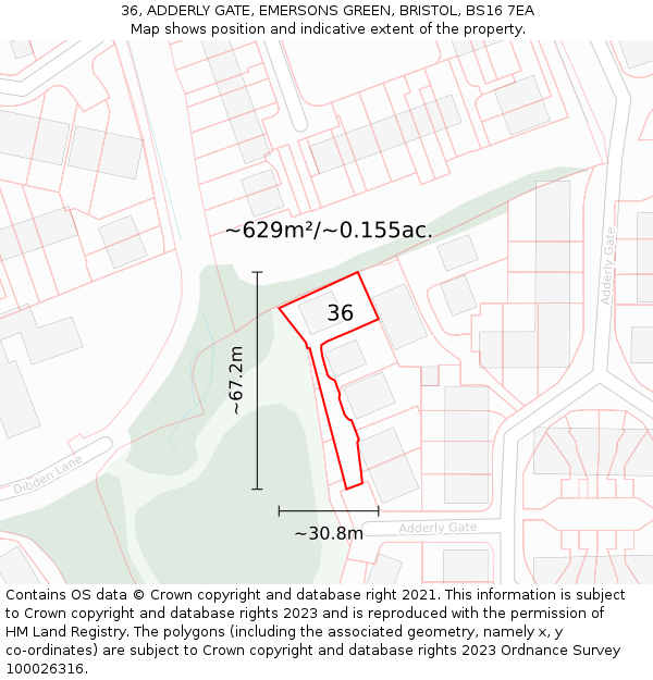 36, ADDERLY GATE, EMERSONS GREEN, BRISTOL, BS16 7EA: Plot and title map