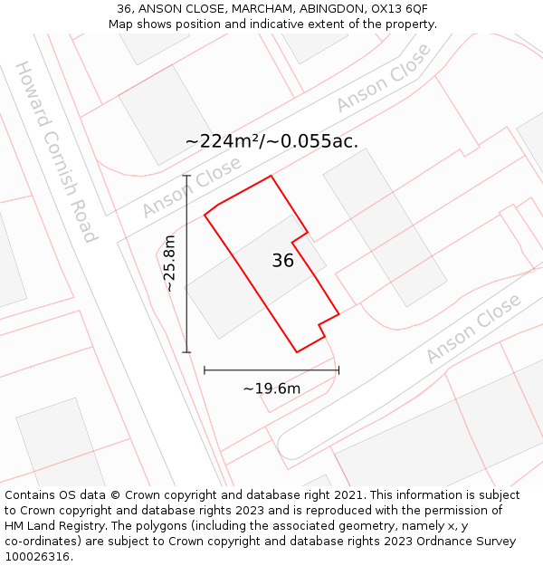 36, ANSON CLOSE, MARCHAM, ABINGDON, OX13 6QF: Plot and title map