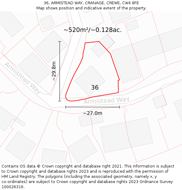 36, ARMISTEAD WAY, CRANAGE, CREWE, CW4 8FE: Plot and title map