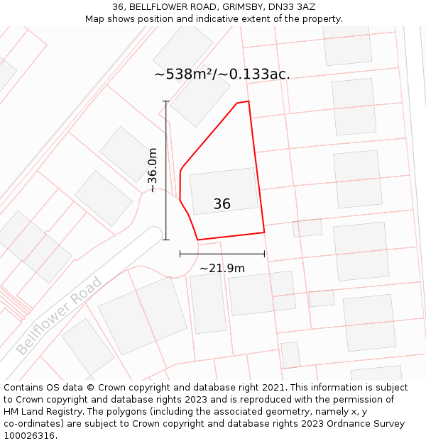 36, BELLFLOWER ROAD, GRIMSBY, DN33 3AZ: Plot and title map