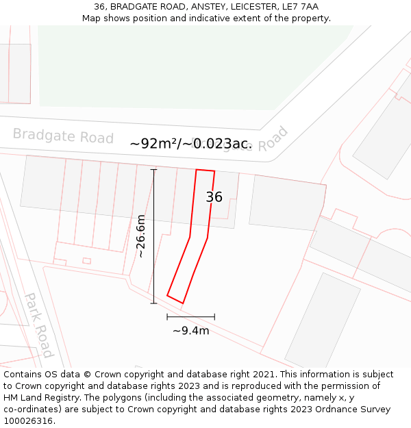 36, BRADGATE ROAD, ANSTEY, LEICESTER, LE7 7AA: Plot and title map