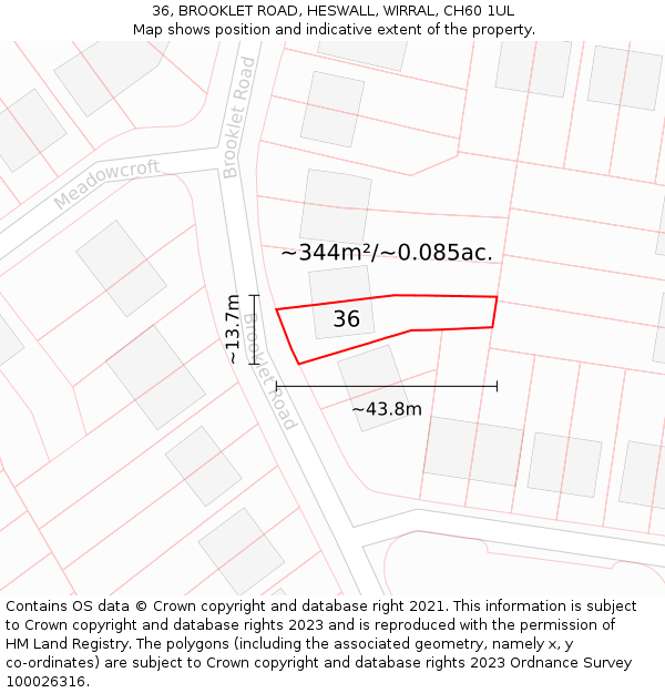 36, BROOKLET ROAD, HESWALL, WIRRAL, CH60 1UL: Plot and title map