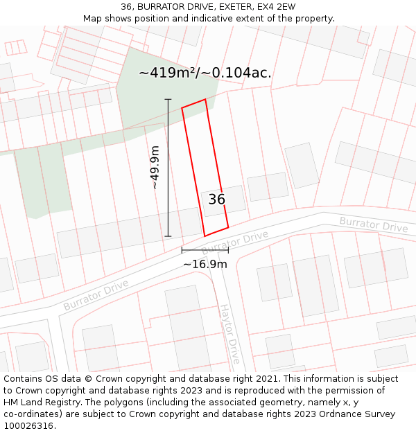 36, BURRATOR DRIVE, EXETER, EX4 2EW: Plot and title map