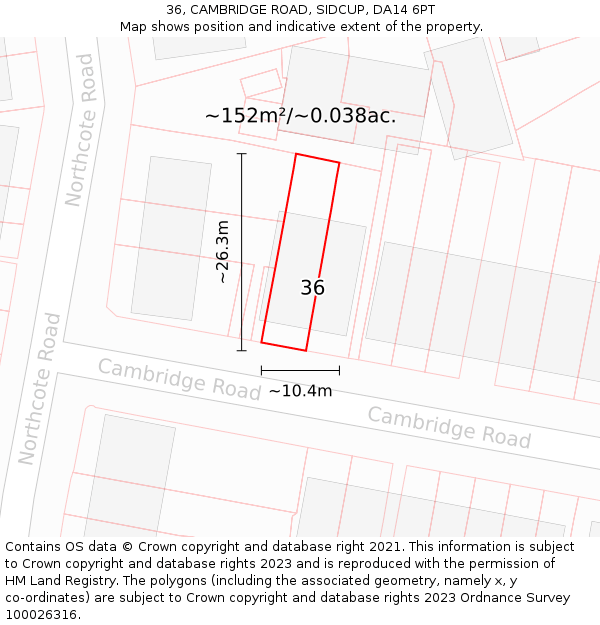 36, CAMBRIDGE ROAD, SIDCUP, DA14 6PT: Plot and title map