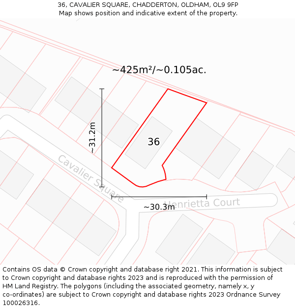 36, CAVALIER SQUARE, CHADDERTON, OLDHAM, OL9 9FP: Plot and title map