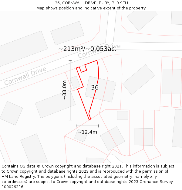 36, CORNWALL DRIVE, BURY, BL9 9EU: Plot and title map