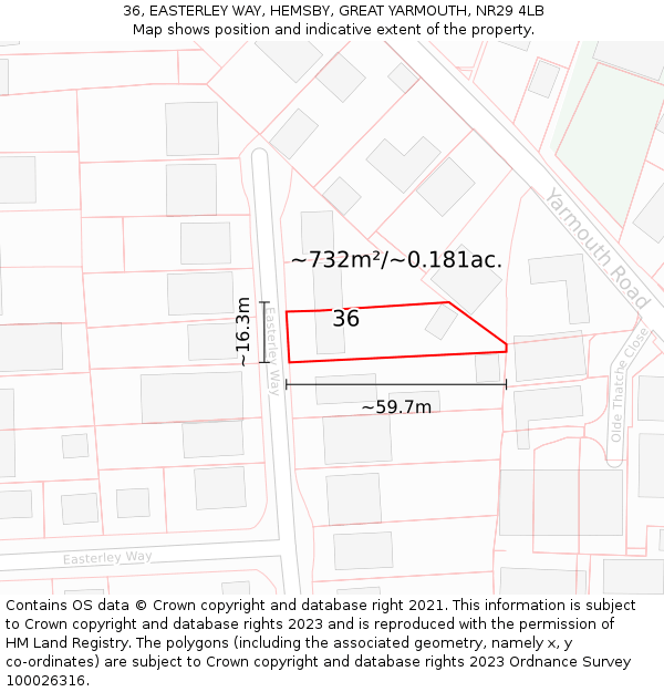 36, EASTERLEY WAY, HEMSBY, GREAT YARMOUTH, NR29 4LB: Plot and title map
