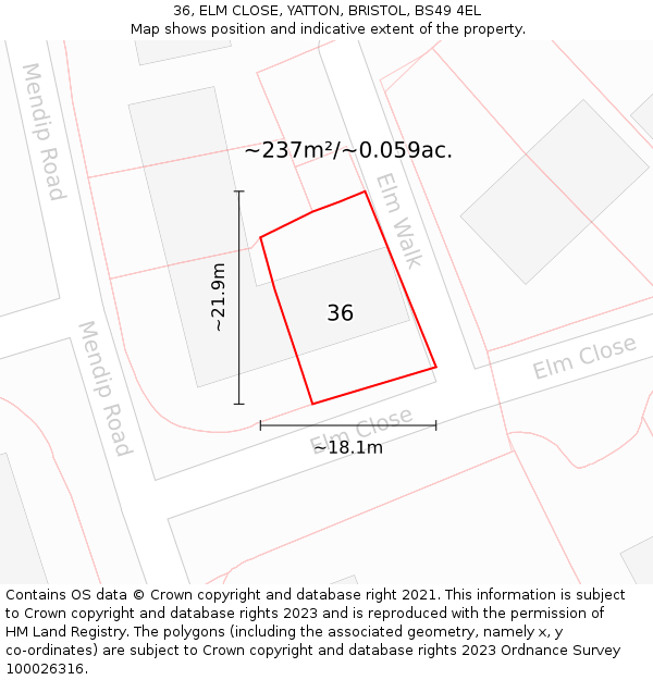 36, ELM CLOSE, YATTON, BRISTOL, BS49 4EL: Plot and title map