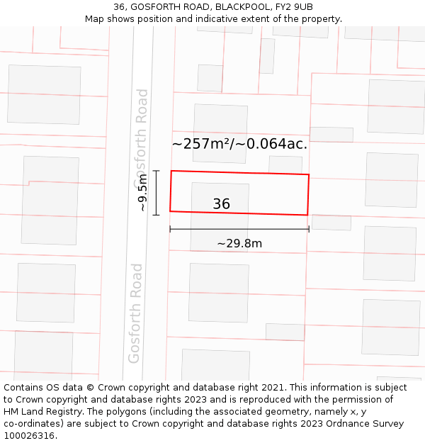 36, GOSFORTH ROAD, BLACKPOOL, FY2 9UB: Plot and title map