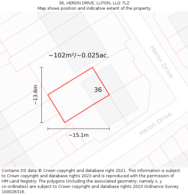 36, HERON DRIVE, LUTON, LU2 7LZ: Plot and title map