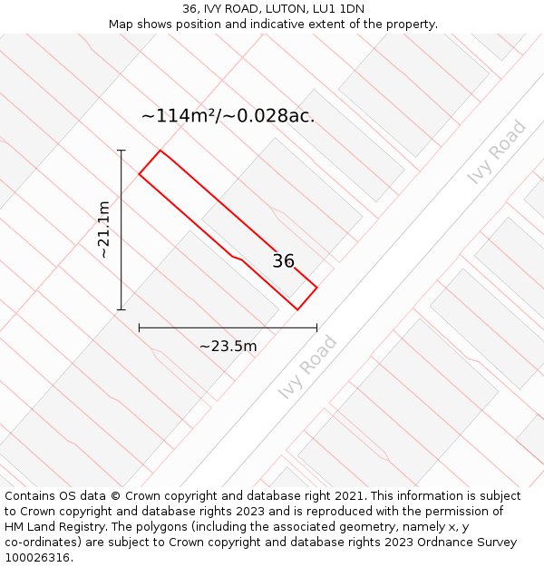 36, IVY ROAD, LUTON, LU1 1DN: Plot and title map