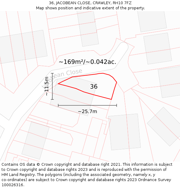 36, JACOBEAN CLOSE, CRAWLEY, RH10 7FZ: Plot and title map