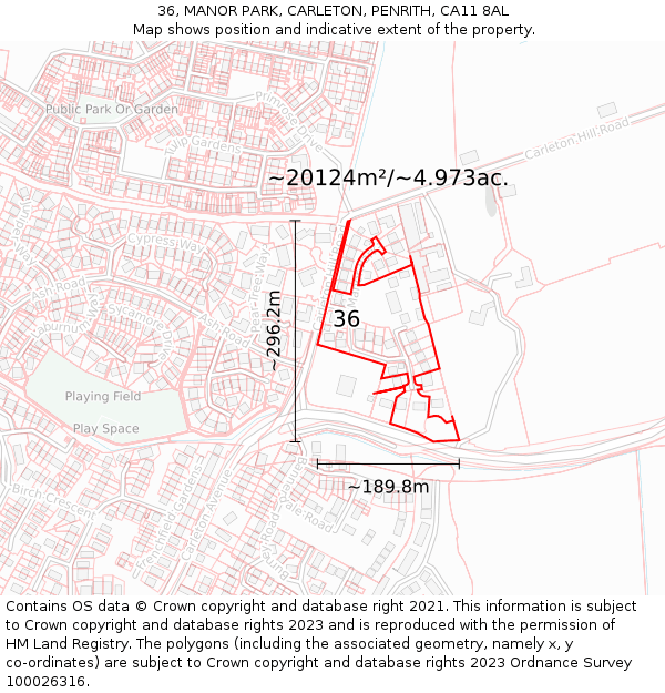 36, MANOR PARK, CARLETON, PENRITH, CA11 8AL: Plot and title map
