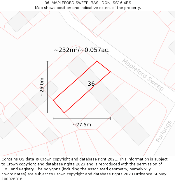36, MAPLEFORD SWEEP, BASILDON, SS16 4BS: Plot and title map