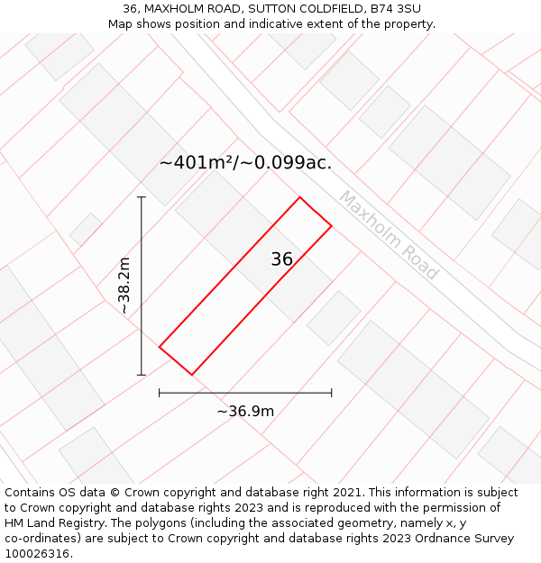 36, MAXHOLM ROAD, SUTTON COLDFIELD, B74 3SU: Plot and title map