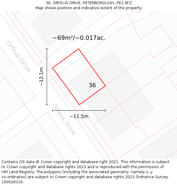 36, ORFEUS DRIVE, PETERBOROUGH, PE2 8FZ: Plot and title map