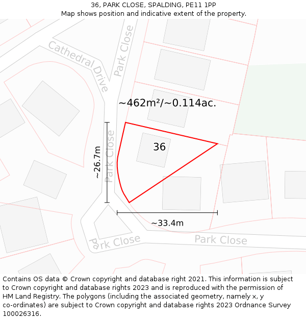 36, PARK CLOSE, SPALDING, PE11 1PP: Plot and title map