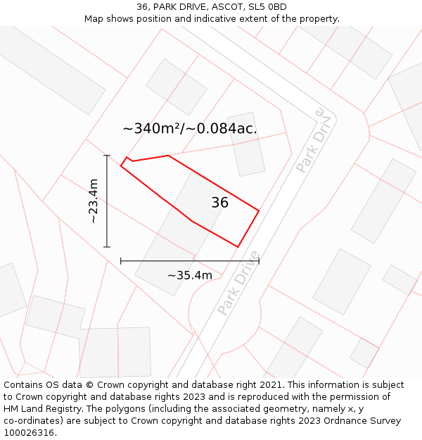 36, PARK DRIVE, ASCOT, SL5 0BD: Plot and title map