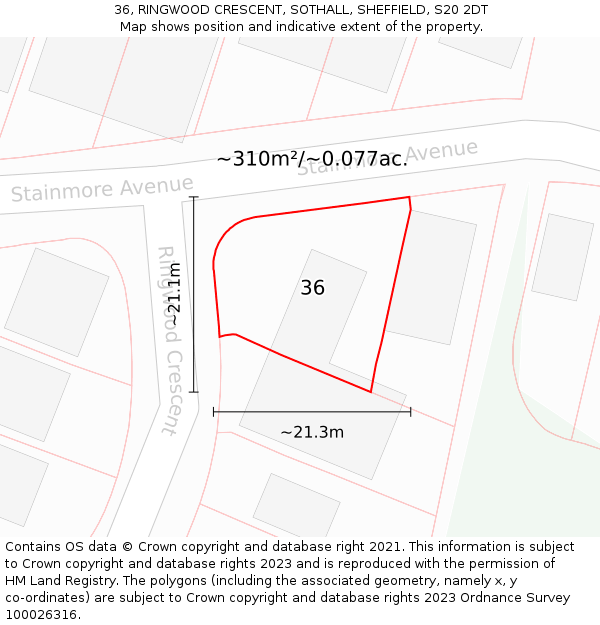 36, RINGWOOD CRESCENT, SOTHALL, SHEFFIELD, S20 2DT: Plot and title map