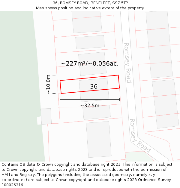 36, ROMSEY ROAD, BENFLEET, SS7 5TP: Plot and title map