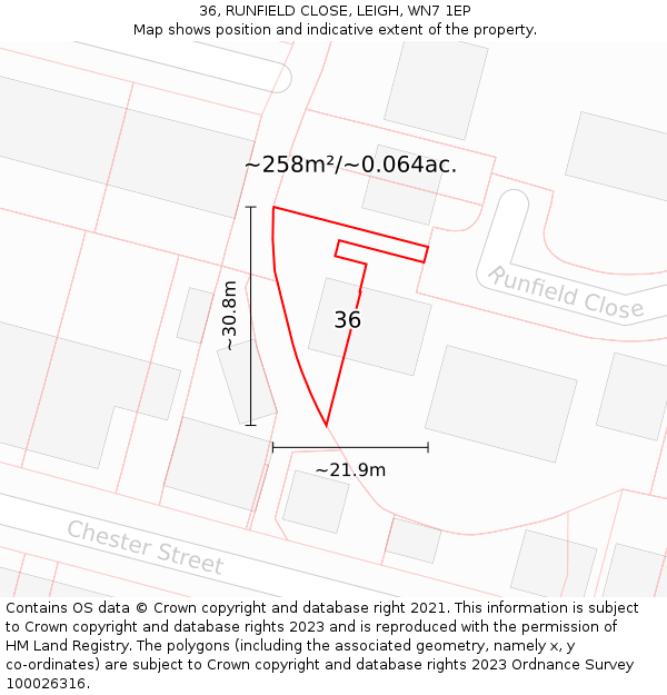 36, RUNFIELD CLOSE, LEIGH, WN7 1EP: Plot and title map