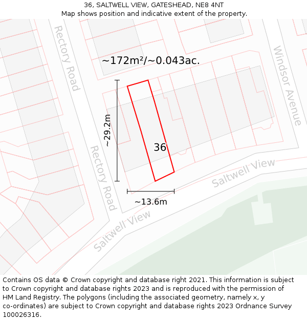 36, SALTWELL VIEW, GATESHEAD, NE8 4NT: Plot and title map