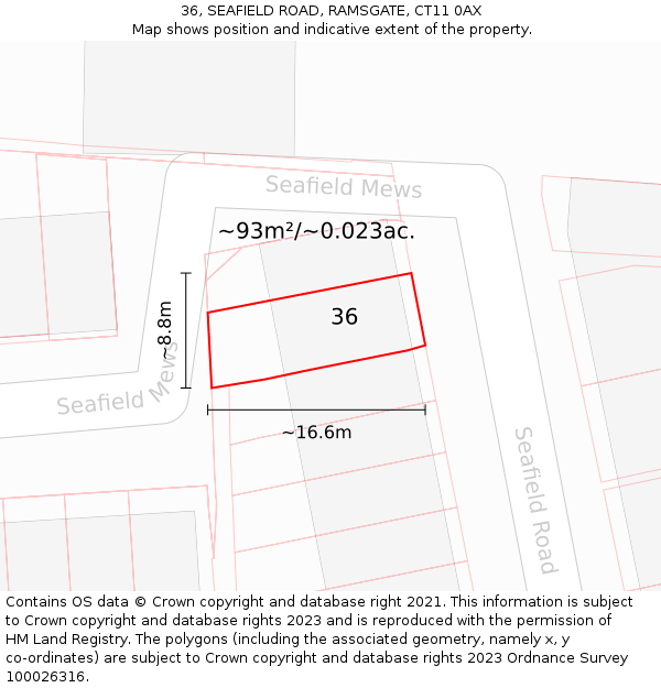 36, SEAFIELD ROAD, RAMSGATE, CT11 0AX: Plot and title map