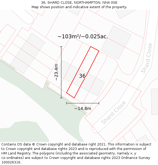 36, SHARD CLOSE, NORTHAMPTON, NN4 0SE: Plot and title map