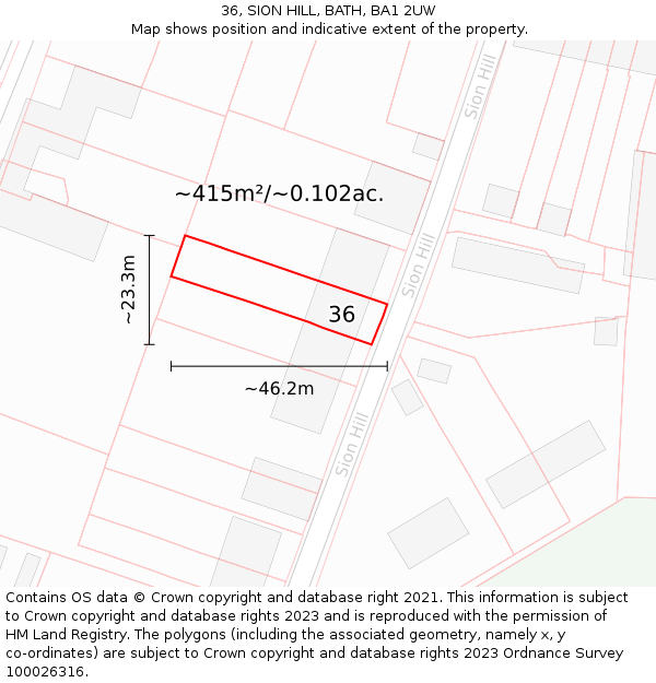 36, SION HILL, BATH, BA1 2UW: Plot and title map