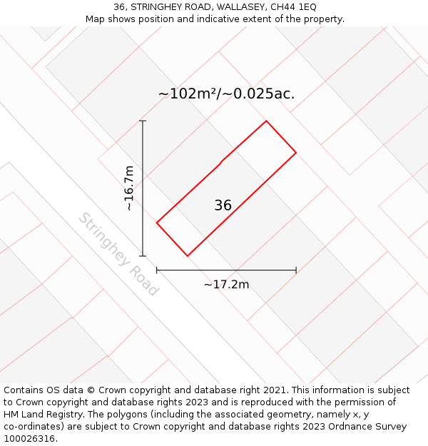 36, STRINGHEY ROAD, WALLASEY, CH44 1EQ: Plot and title map