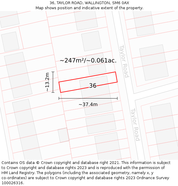 36, TAYLOR ROAD, WALLINGTON, SM6 0AX: Plot and title map