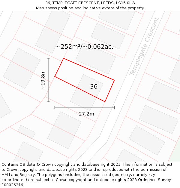 36, TEMPLEGATE CRESCENT, LEEDS, LS15 0HA: Plot and title map